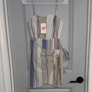 L'ATISTE Blue and Tan Striped Mini Dress